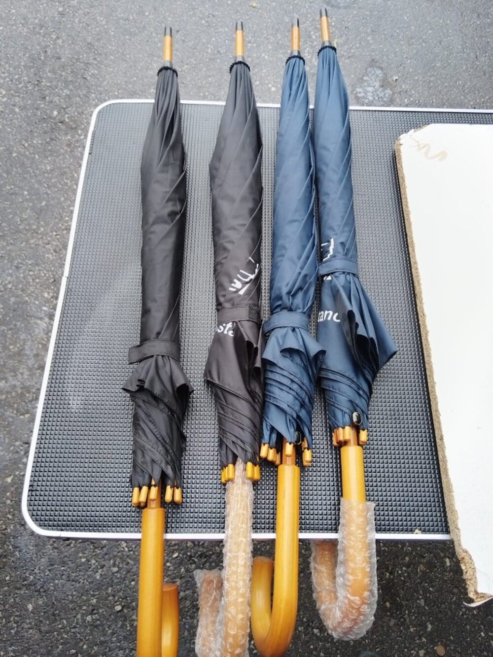 Lot of 4 Vintage Bell Canada Long Distance Promotional Umbrellas Wooden Handle
